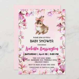 Invitation Fleurs de lapin rose mignonne baby shower filles