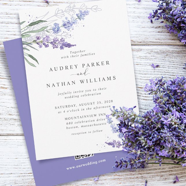 Invitation Fleurs de lavande à l'aquarelle romantique avec co (Créateur téléchargé)