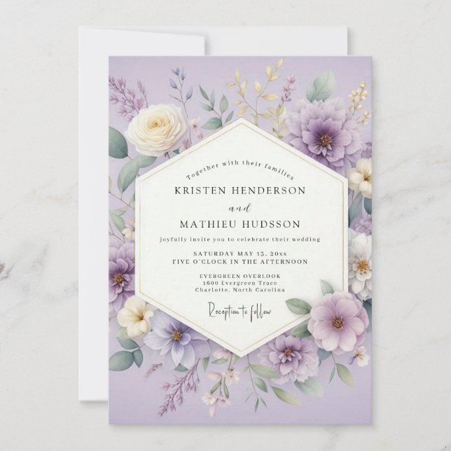 Invitation Fleurs de lavande aquarelle pour mariage (Devant)