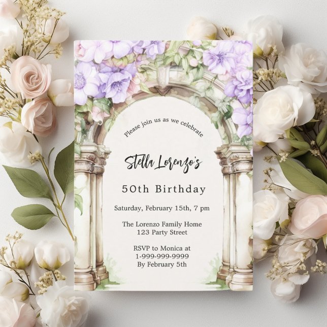 Invitation Fleurs de lavande arch beige anniversaire (Créateur téléchargé)