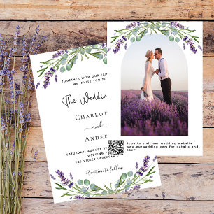 Invitation Fleurs de lavande arche photo QR RSVP mariage de l