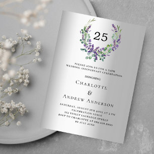 Invitation Fleurs de lavande argent 25e anniversaire mariage