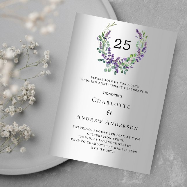 Invitation Fleurs de lavande argent 25e anniversaire mariage (Créateur téléchargé)