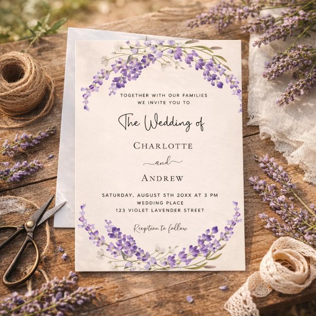 Invitation Fleurs de lavande crème champagne mariage (Créateur téléchargé)