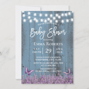 Invitation Fleurs de lavande Papillon Dusty Baby shower bleu