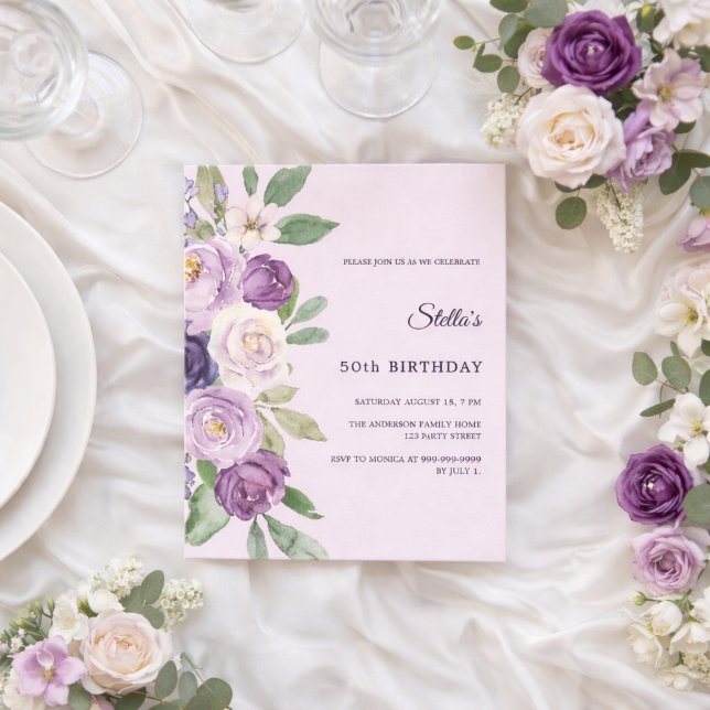 Invitation fleurs de lavande rose pour anniversair (Créateur téléchargé)