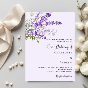 Invitation Fleurs de lavande violet mariage de luxe