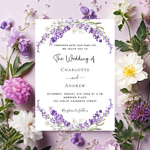 Invitation Fleurs de lavande violet mariage luxe