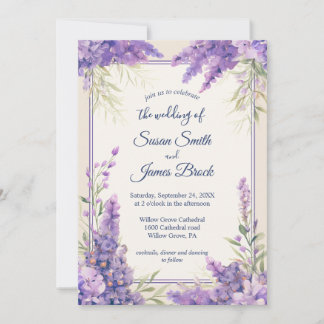 Invitation Fleurs de Lavande violette enveloppées dans une cr