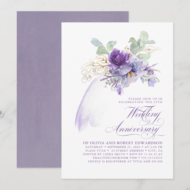 Invitation Fleurs de lavande violettes pour mariage et annive (Devant / Derrière)
