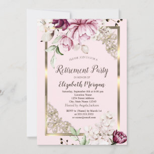 Invitation Fleurs de Lilas Chic Cadre Doré Retraite