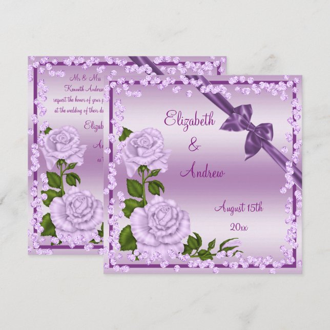 Invitation Fleurs de lilas, Rubans et Diamants Mariage (Devant / Derrière)