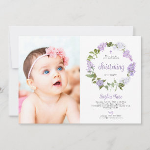 Invitation Fleurs de lilas rustiques Photo de fille de baptêm