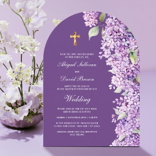 Invitation Fleurs de lilas sur mariage religieux à arche viol