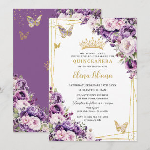 Invitation Fleurs de lilas violet pour Quinceanera 15 ans Swe