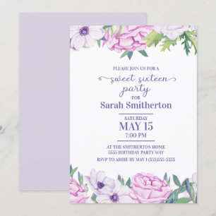 Invitation Fleurs de lilas violettes pour une fête d'annivers