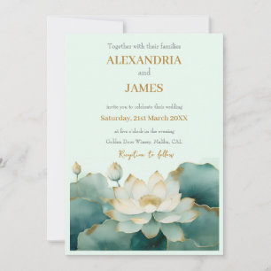Invitation Fleurs de lotus de mariage avec des bords dorés 