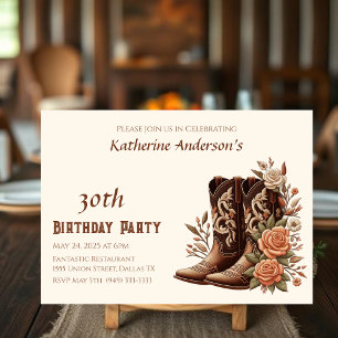 Invitation Fleurs de l'Ouest du pays avec bottes de cowboy