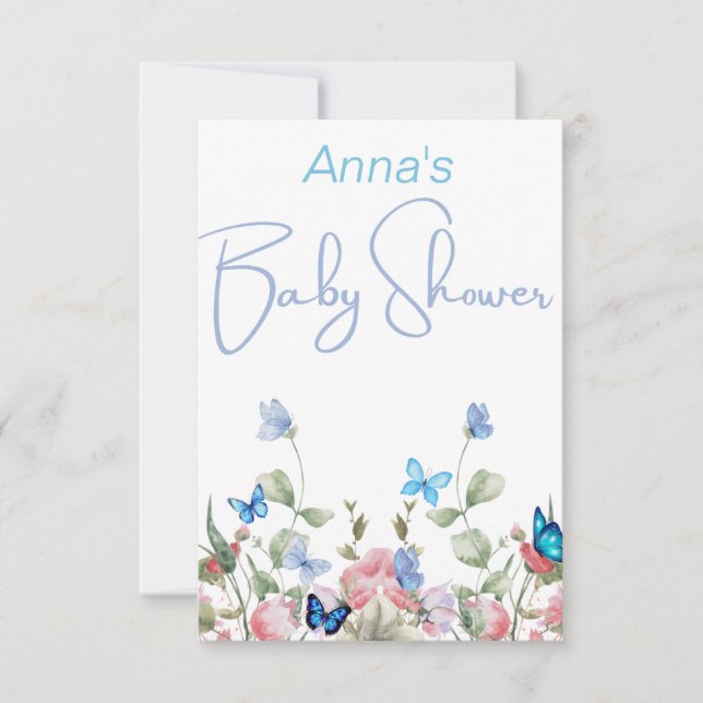 Invitation Fleurs de loup et papillons bleus (Devant)