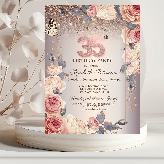 Invitation Fleurs de Luxe, Papillon, Lumières 35e Anniversair (Créateur téléchargé)
