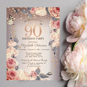 Invitation Fleurs de Luxe, Papillon, Lumières 90e Anniversair