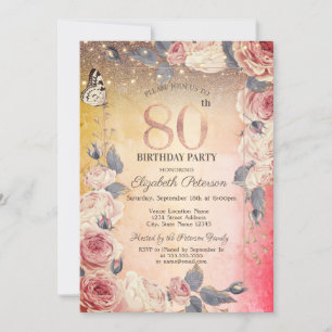 Invitation Fleurs de Luxe, Papillon, Lumières Ombrées 80e Ann