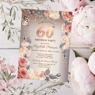 Invitation Fleurs de Luxe, Papillons, Lumières 60ème Annivers