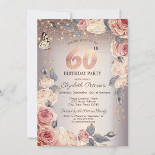 Invitation Fleurs de Luxe, Papillons, Lumières 60ème Annivers