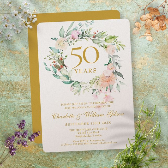 Invitation Fleurs de luxe pour les 50 ans de mariage (Créateur téléchargé)