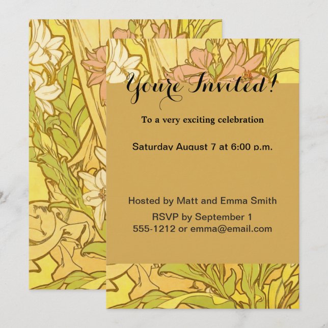 Invitation Fleurs de lys Art nouveau d'Alphonse Mucha (Devant / Derrière)