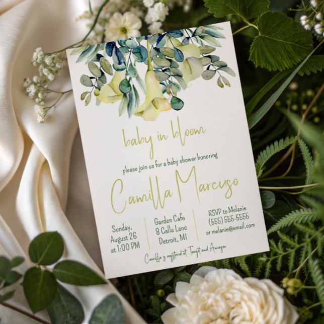 Invitation Fleurs de lys calla blancs Bébé en fleurs Baby Sho (Créateur téléchargé)