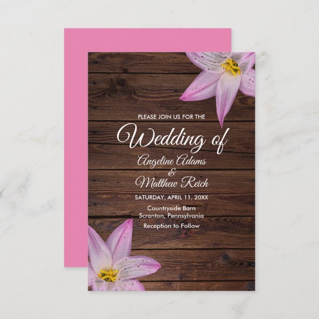 Invitation Fleurs de lys romantiques Bois de bois Mariage off (Devant / Derrière)