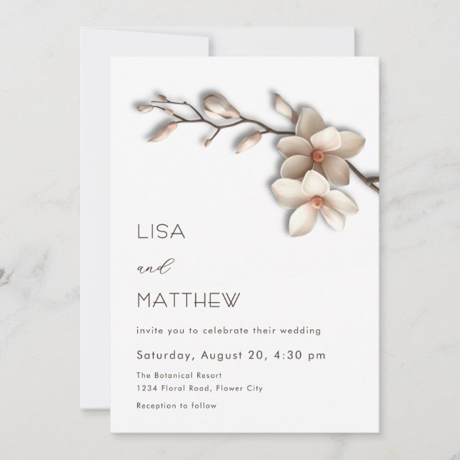 Invitation Fleurs de magnolia 3D Mariage Casual (Devant)
