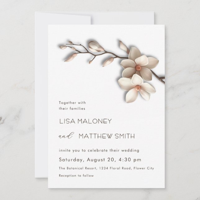 Invitation Fleurs de magnolia de mariage en 3D (Devant)