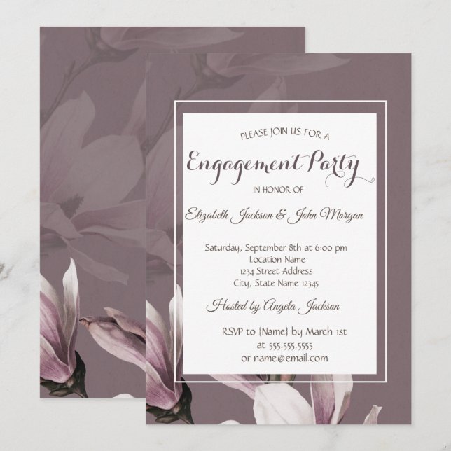 Invitation Fleurs de magnolia Engagement  (Devant / Derrière)