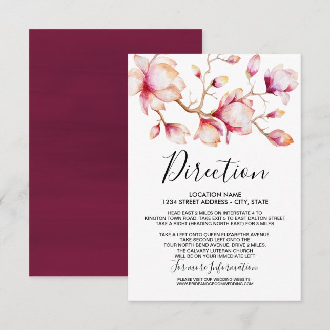 Invitation Fleurs de Magnolia rose Aquarelle (Devant / Derrière)