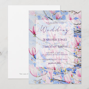 Invitation fleurs de magnolia rose aquarelle