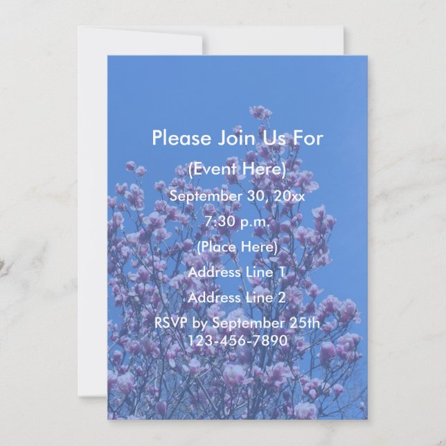Invitation Fleurs de magnolia rose Ciel bleu Floral  (Devant)