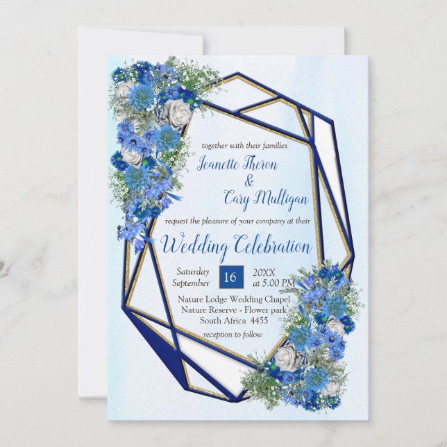 Invitation Fleurs de maïs géométriques Gold-Navy (Devant)