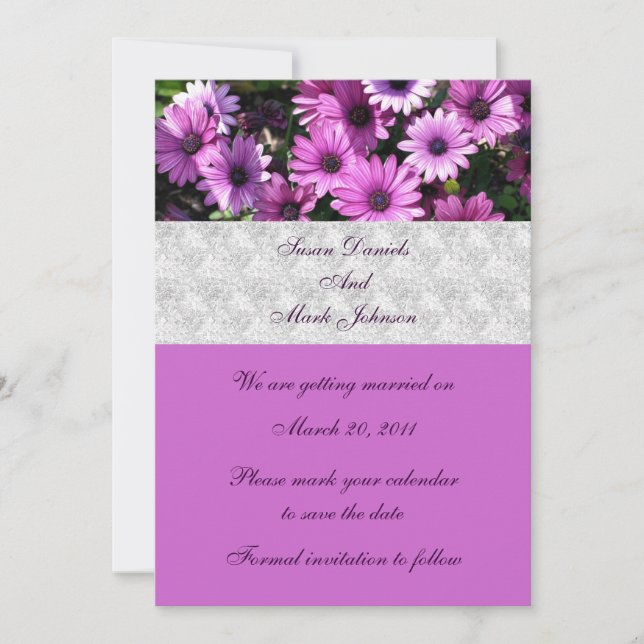 Invitation Fleurs de Marguerite Africaine Violette Mariage Sa (Devant)