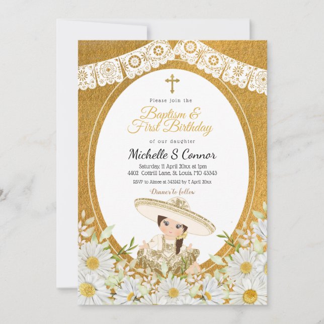 Invitation Fleurs de marguerite Charra Girl Baptême et premie (Devant)