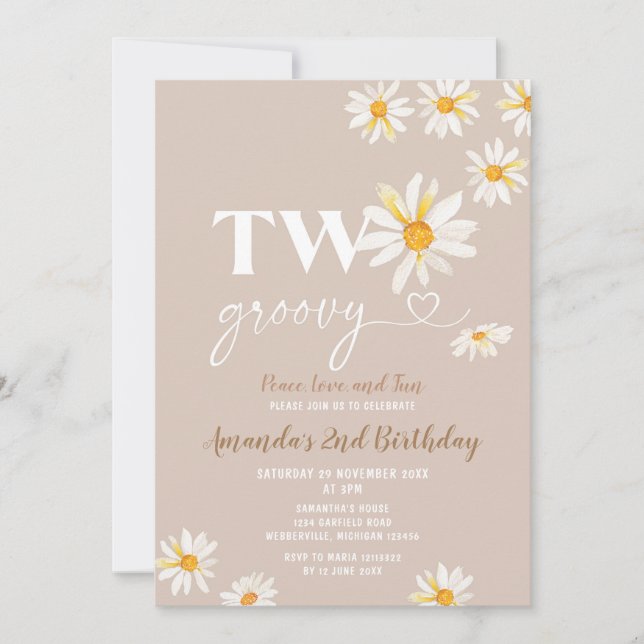 Invitation Fleurs de marguerite rétro deux fête d'anniversair (Devant)