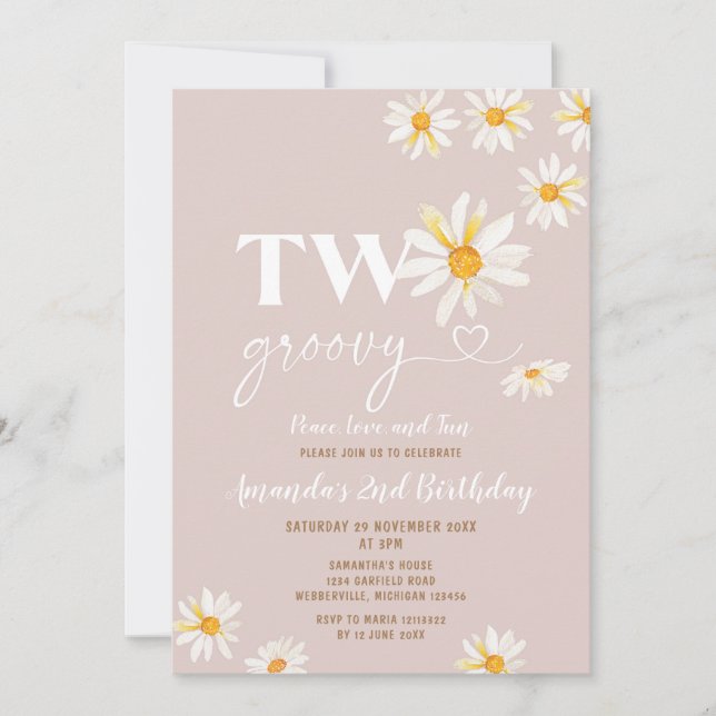 Invitation Fleurs de marguerite rétro deux fête d'anniversair (Devant)