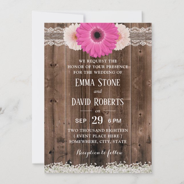 Invitation Fleurs de marguerite rustique Mariage campagnard d (Devant)