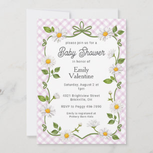 Invitation Fleurs de marguerite violettes sur carreaux 006 po