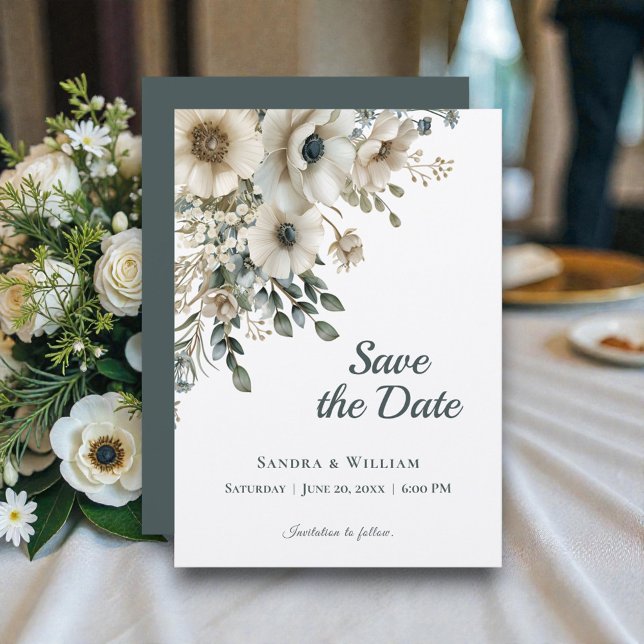 Invitation Fleurs de mariage à l'aquarelle Enregistrez la dat (Créateur téléchargé)