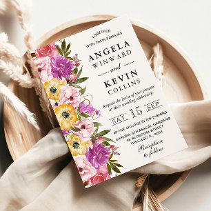 Invitation Fleurs de mariage à l'aquarelle rose et jaune