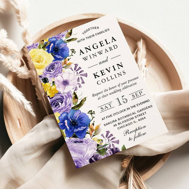 Invitation Fleurs de mariage à l'aquarelle violet et crème (Créateur téléchargé)