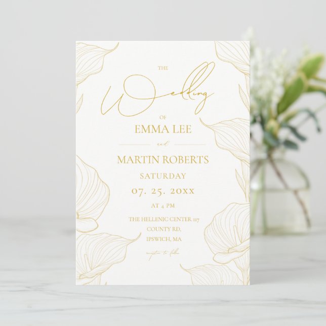 Invitation Fleurs de mariage à lignes délicates et douces  (Debout devant)