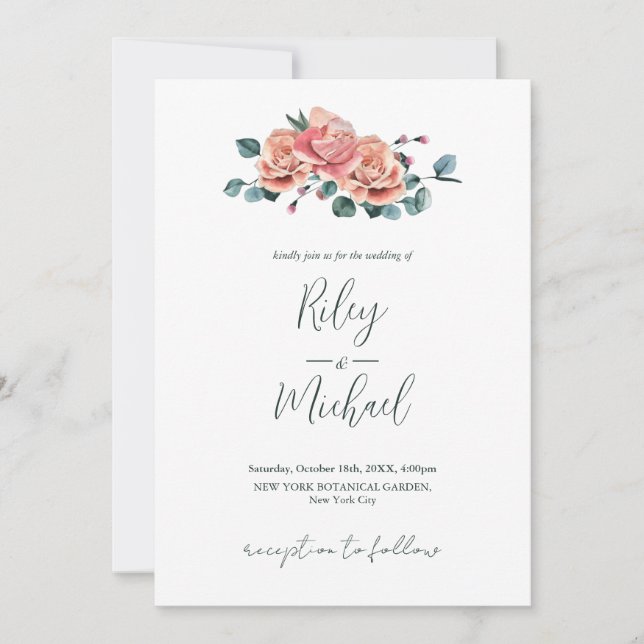 Invitation Fleurs de mariage anciennes Roses roses rustiques (Devant)